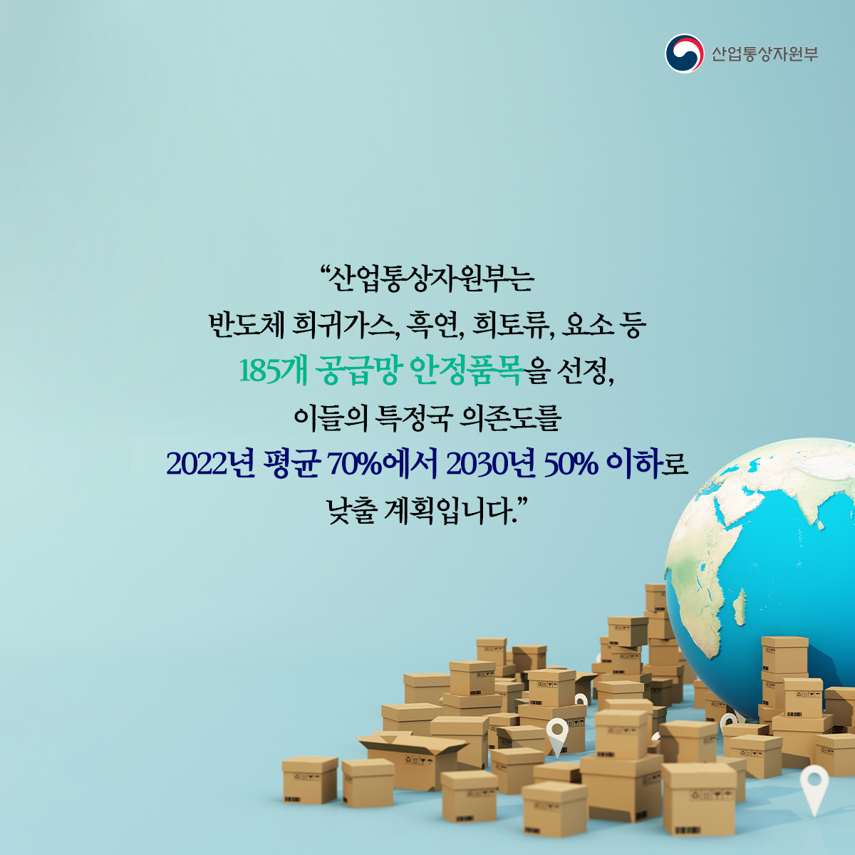 [산업 공급망 3050 전략] 185개 공급망 안정품목 선정, 특정국 의존도 50% 이하로!
