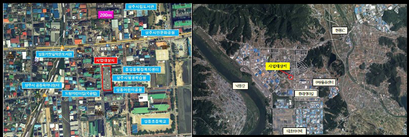 경북 상주시의 청년 공공임대주택 건립(왼쪽)과 대구 달성군 구지 근로자 복합문화센터 건립 개요 (자세한 내용은 본문에 설명 있음)