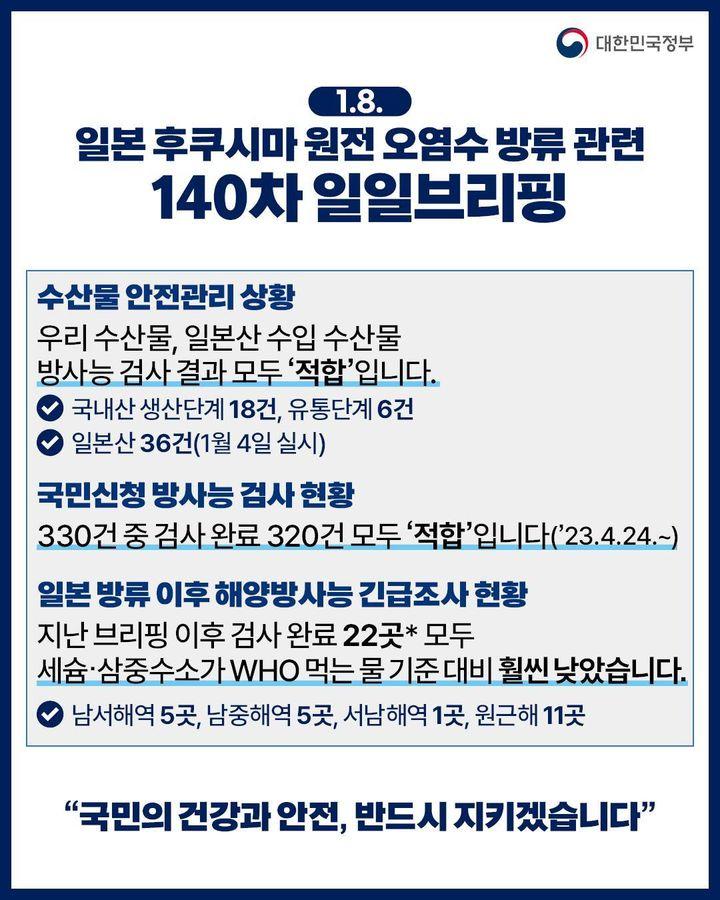 후쿠시마 원전 오염수 방류 관련 일일 브리핑(1.8.) 하단내용 참조