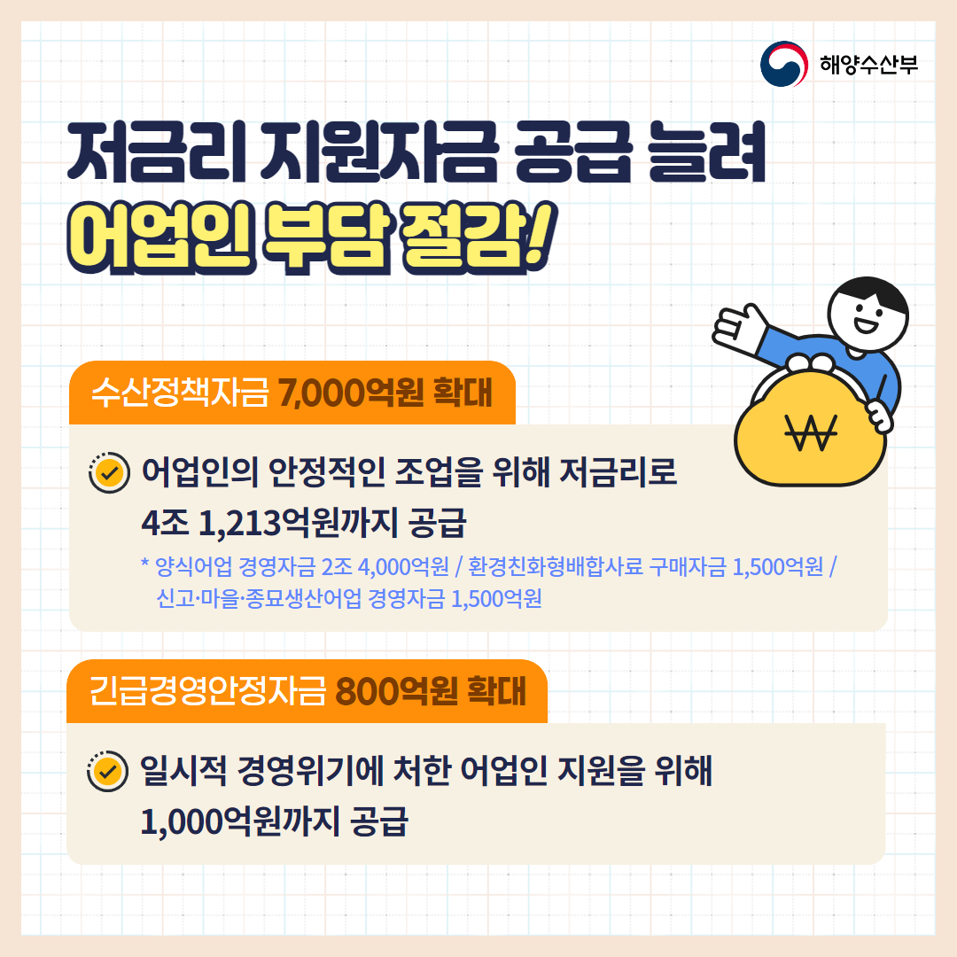 어업인 민생 안정을 위해 금리 부담 덜어드립니다