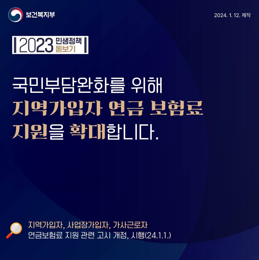 지역가입자, 사업장가입자, 가사근로자 연금보험료 지원 확대