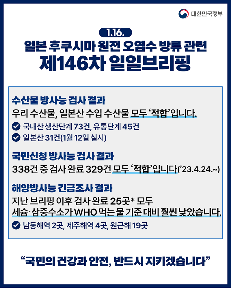 후쿠시마 원전 오염수 방류 관련 일일 브리핑(1.16.) 하단내용 참조
