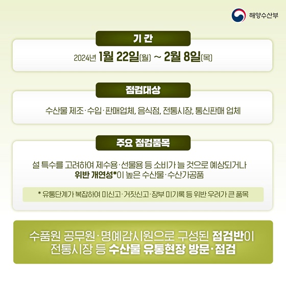 설 명절 맞이 수산물 원산지 표시 및 수입수산물 유통이력 특별점검