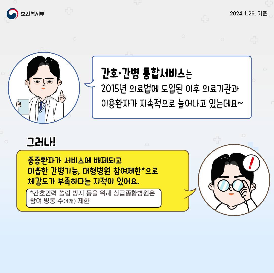 앞으로는 의료기관 전체 병동에서 간호·간병 통합서비스 받아요!