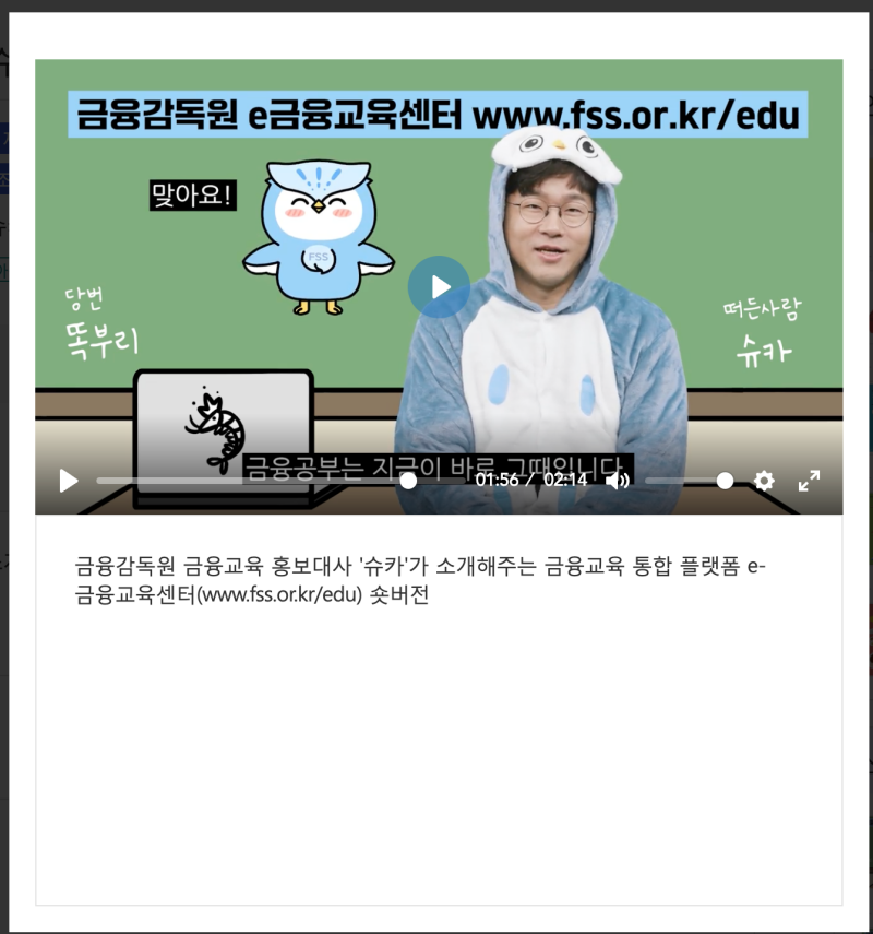 300만 경제 유튜버 슈카가 소개하는 e-금융교육센터(출처: e-금융교육센터 홈페이지)