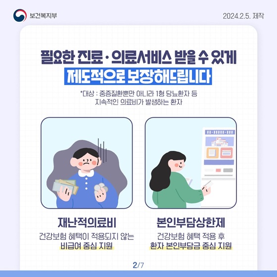 의료비 지원 정책으로  환자의 의료비 부담을 줄입니다!