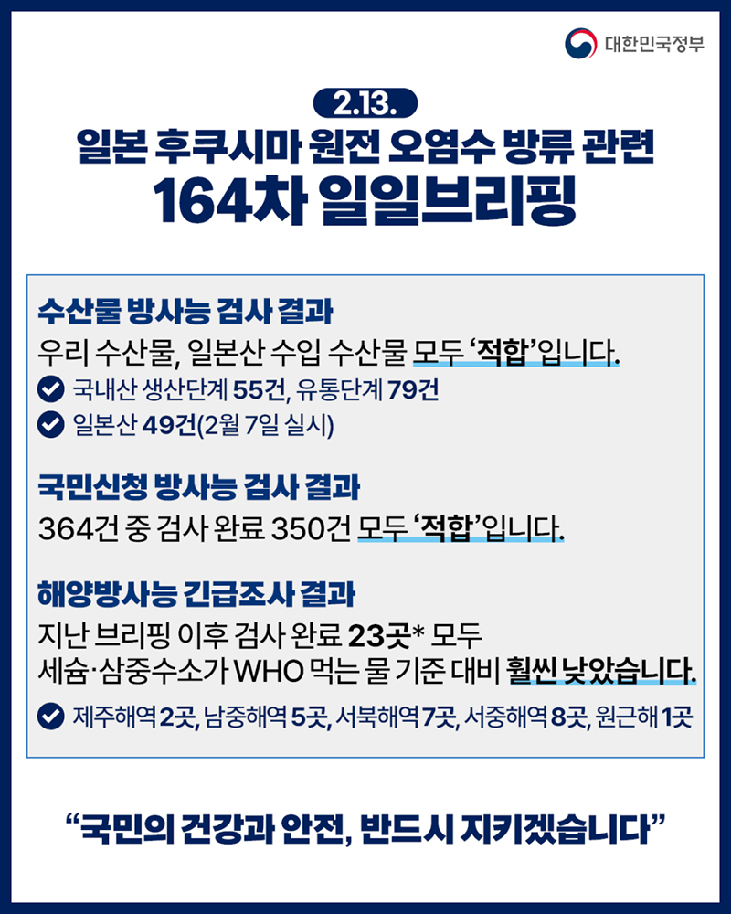 후쿠시마 원전 오염수 방류 관련 일일 브리핑(2.13.) 하단내용 참조