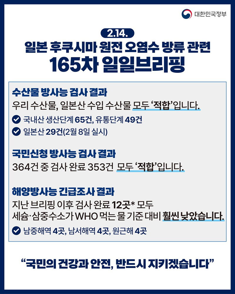 후쿠시마 원전 오염수 방류 관련 일일 브리핑(2.14.) 하단내용 참조