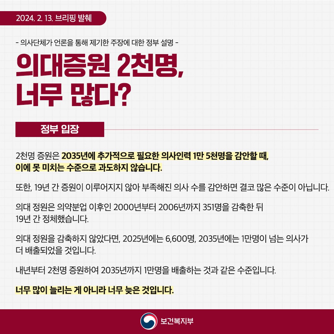 「의사 집단행동 중앙사고수습본부」정례브리핑 - 의사단체 주장에 대한 정부의 답변
