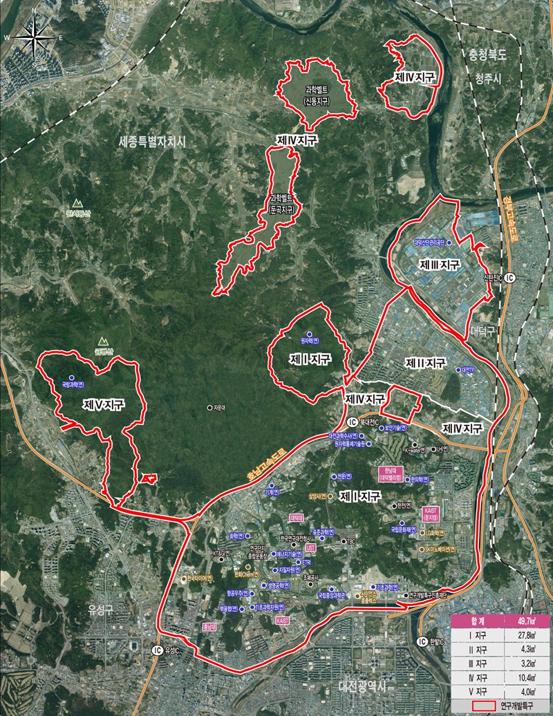 Carte de localisation de la zone spéciale de recherche et de développement de Daedeok (1er complexe de recherche de Daedeok)