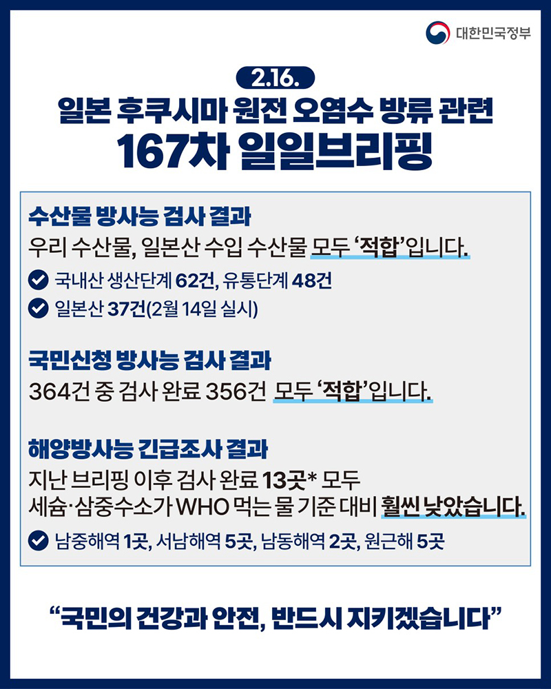 후쿠시마 원전 오염수 방류 관련 일일 브리핑(2.16.) 하단내용 참조