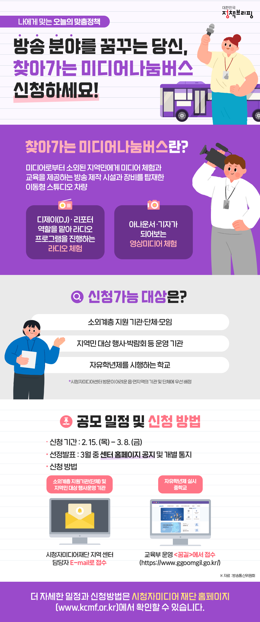 [오늘의 맞춤정책] 방송 분야를 꿈꾸는 당신, ‘찾아가는 미디어나눔버스’ 신청하세요! 하단내용 참조