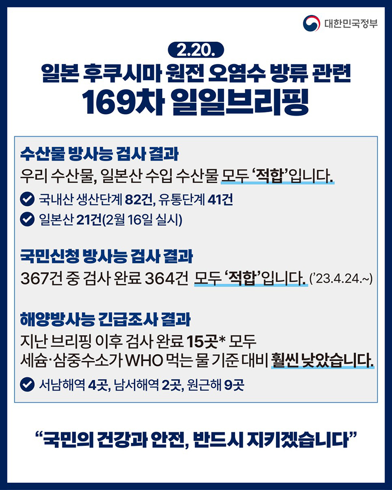 후쿠시마 원전 오염수 방류 관련 일일 브리핑(2.20.) 하단내용 참조