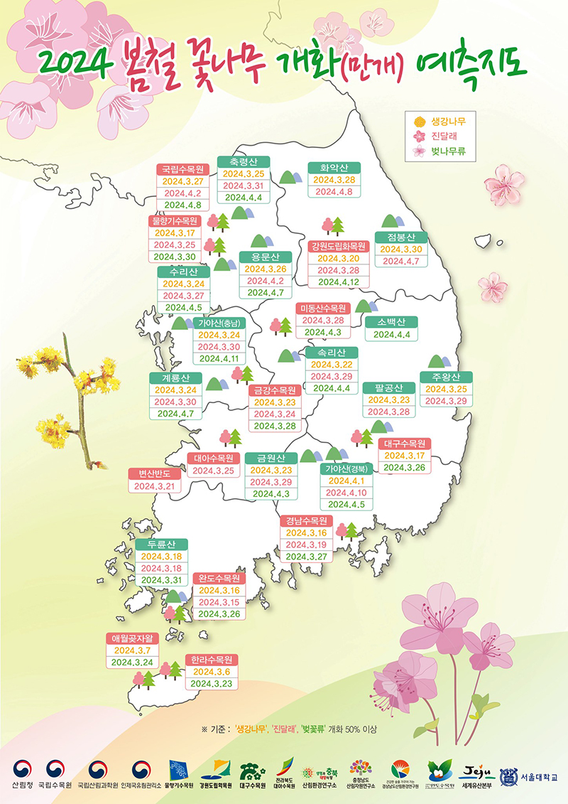 2024 봄철 꽃나무 개화(예측) 지도