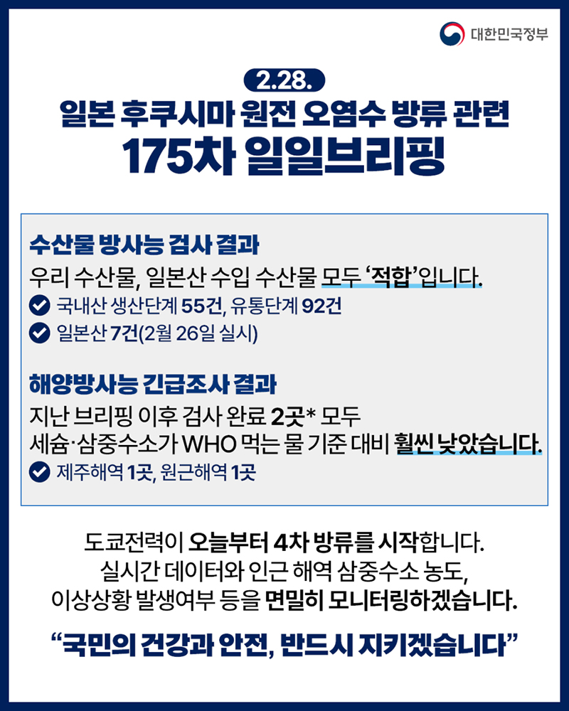 후쿠시마 원전 오염수 방류 관련 일일 브리핑(2.28.) 하단내용 참조