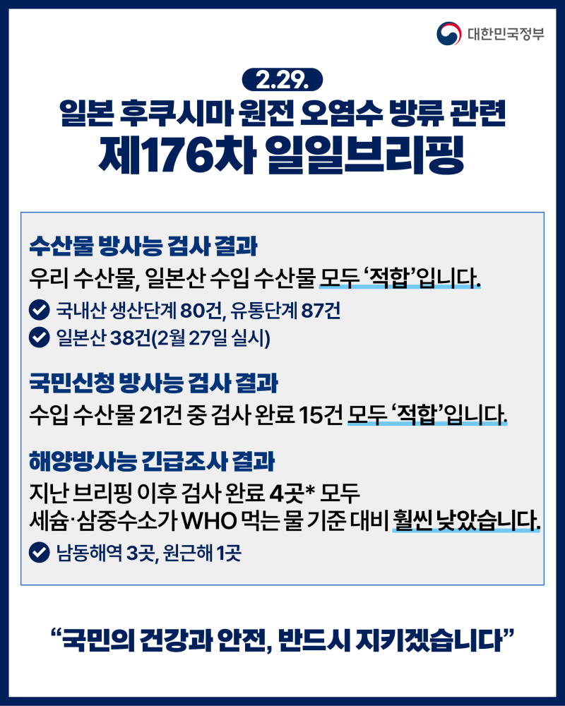 후쿠시마 원전 오염수 방류 관련 일일 브리핑(2.29.) 하단내용 참조