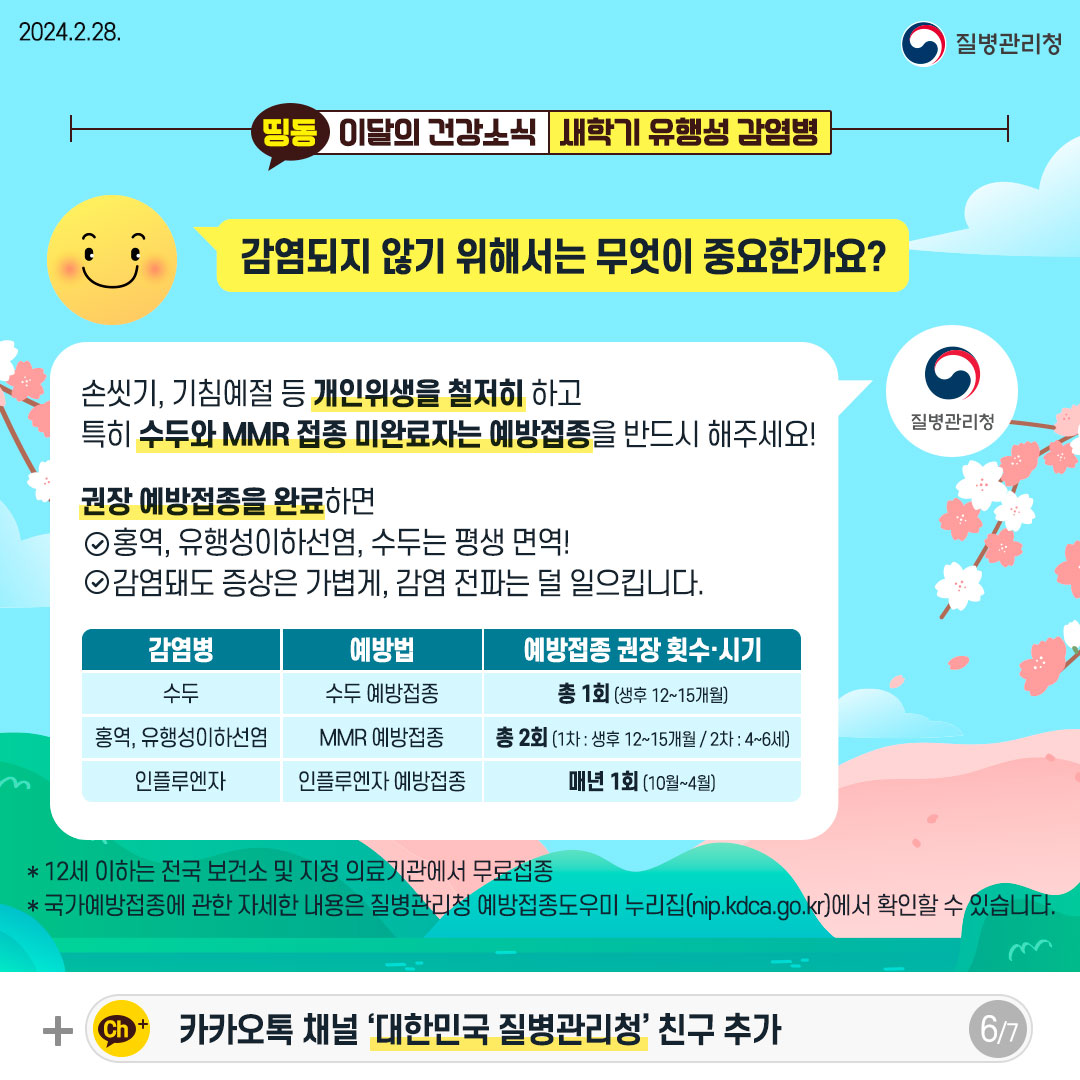 [이달의 건강소식] 봄철맞이에 주의해야 할 새학기 유행성 감염병