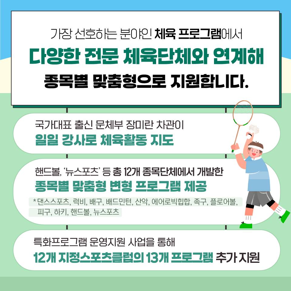 장미란차관에게 배우는 체육수업부터 저명예술인과 함께하는 예술수업까지