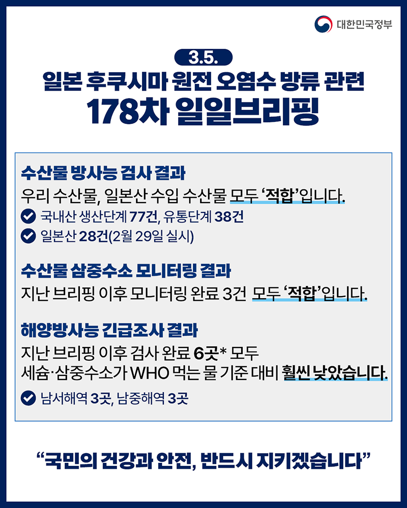 후쿠시마 원전 오염수 방류 관련 일일 브리핑(3.5.) 하단내용 참조