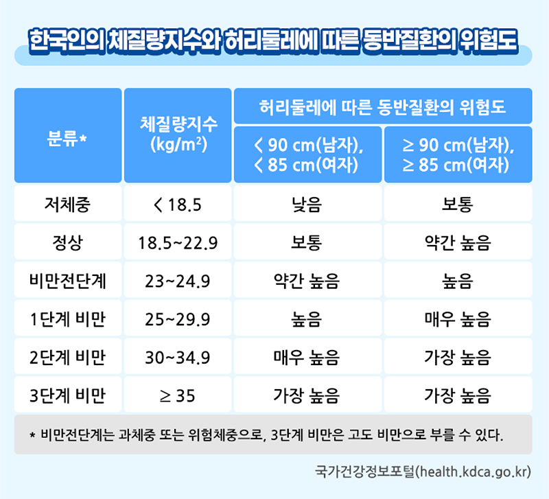 한국인의 체질량지수와 허리둘레에 따른 동반질환의 위험도