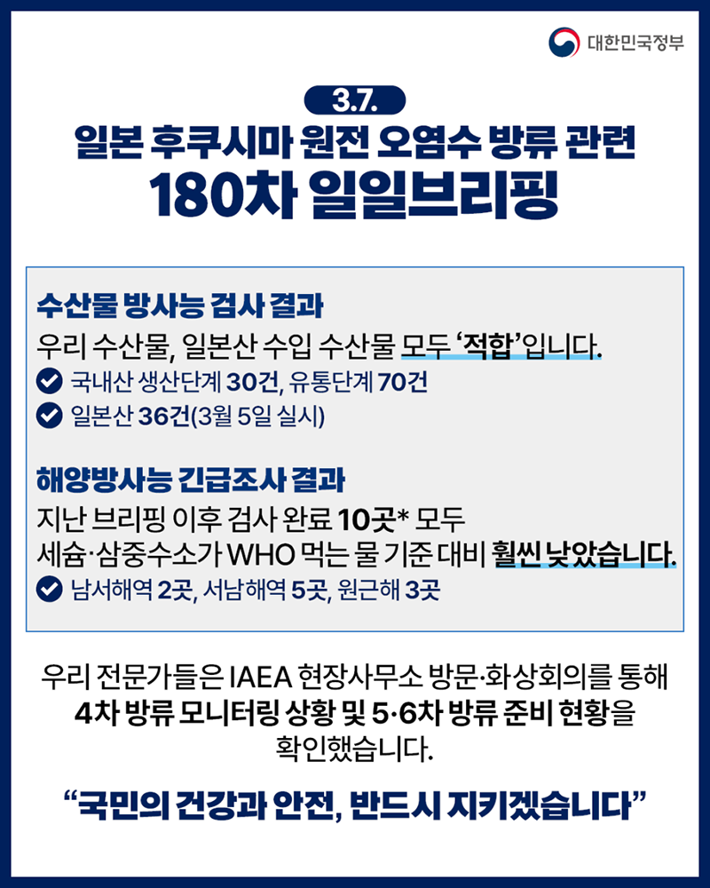 후쿠시마 원전 오염수 방류 관련 일일 브리핑(3.7.) 하단내용 참조