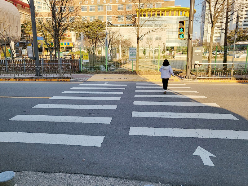 안전하게 횡단보도를 건너는 어린이.