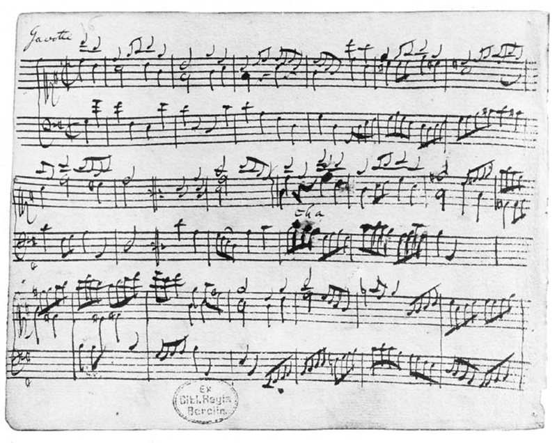 1722년 <안나 마리아 막달레나 바흐를 위한 음악수첩> 중 바흐의 자필 악보.