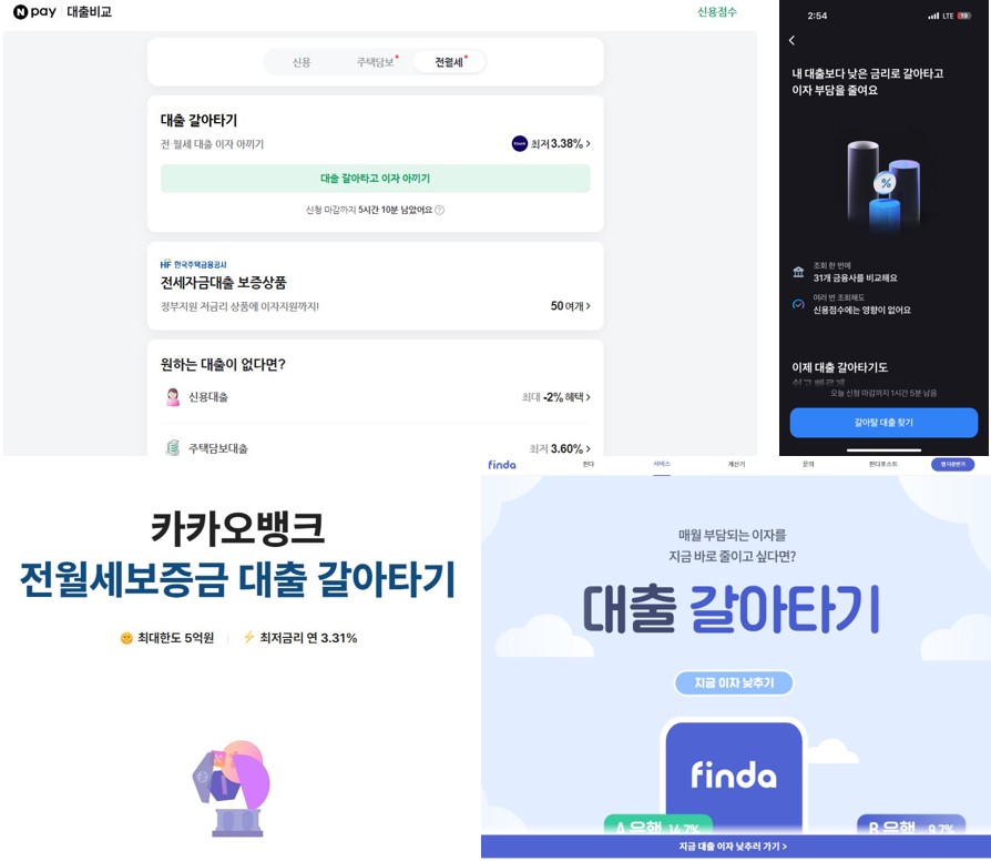 대출 비교 플랫폼(네이버페이, 토스, 카카오페이, 핀다)
