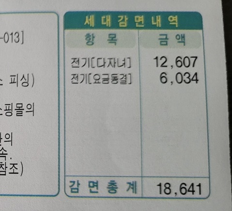 전기요금 할인 내역.