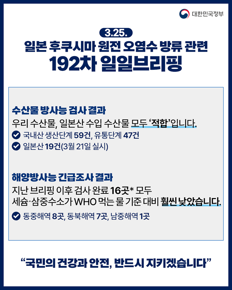 후쿠시마 원전 오염수 방류 관련 일일 브리핑(3.25.) 하단내용 참조