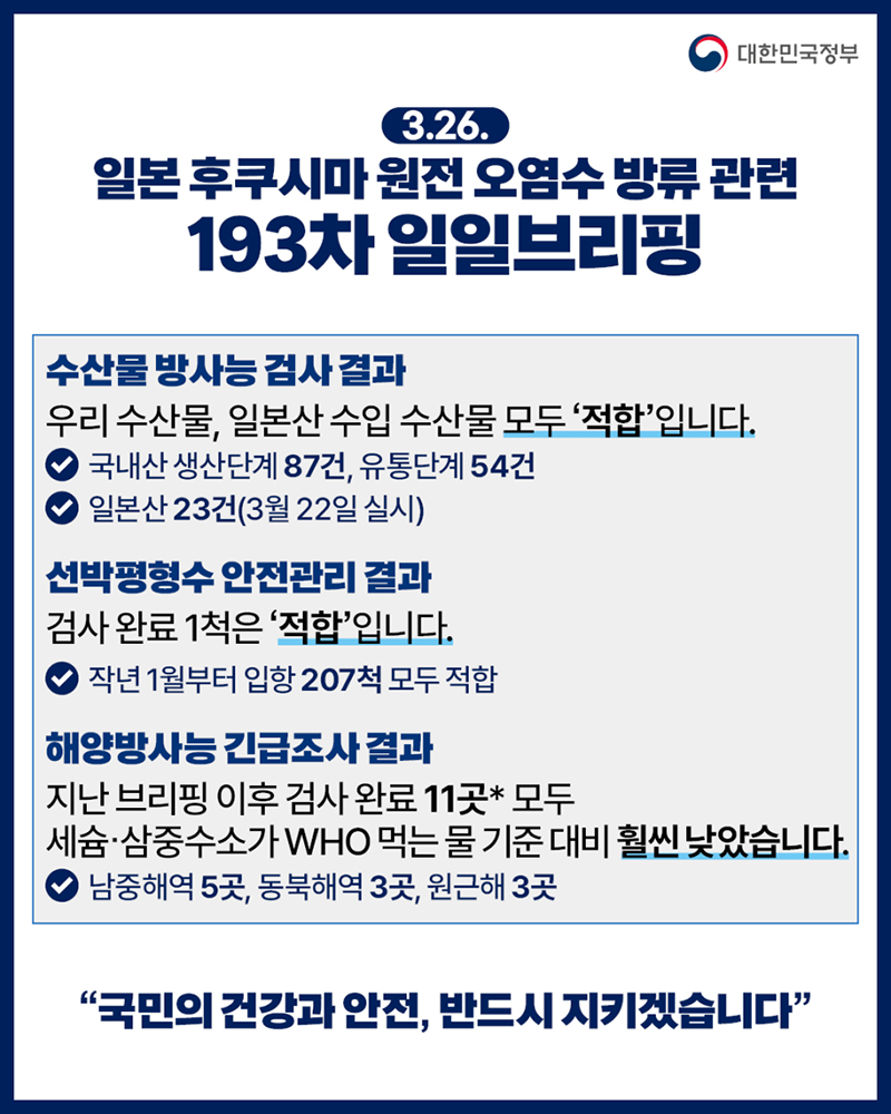 후쿠시마 원전 오염수 방류 관련 일일 브리핑(3.26.) 하단내용 참조