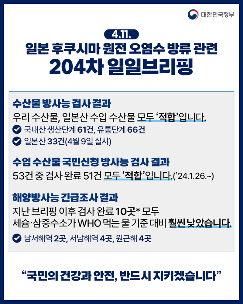 후쿠시마 원전 오염수 방류 관련 일일 브리핑(4.11.) 하단내용 참조