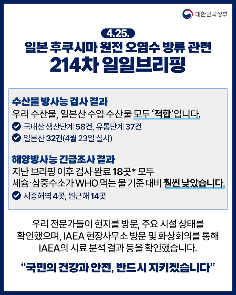 후쿠시마 원전 오염수 방류 관련 일일 브리핑(4.25.) 하단내용 참조