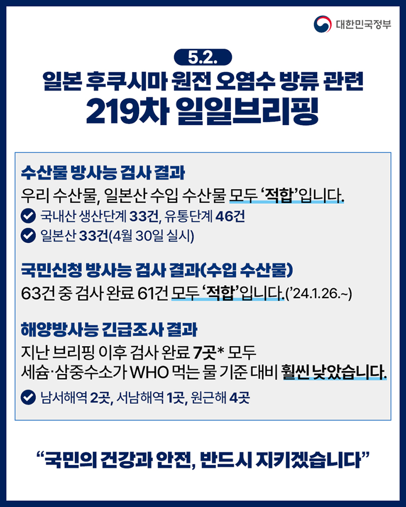 후쿠시마 원전 오염수 방류 관련 일일 브리핑(5.2.) 하단내용 참조