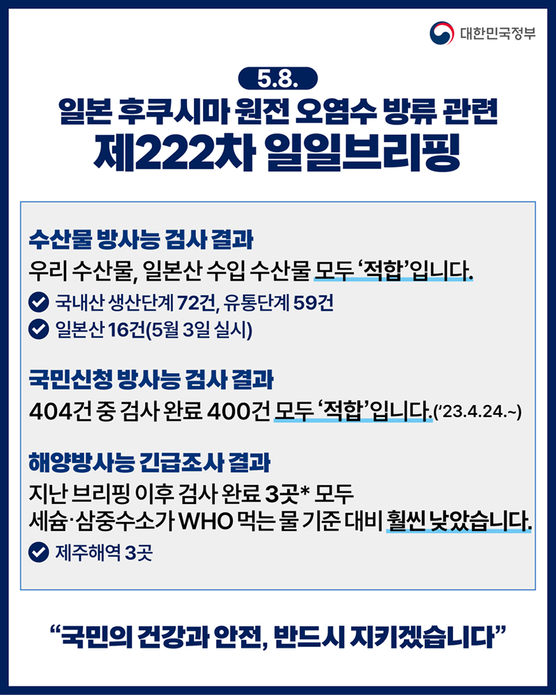 후쿠시마 원전 오염수 방류 관련 일일 브리핑(5.8.) 하단내용 참조