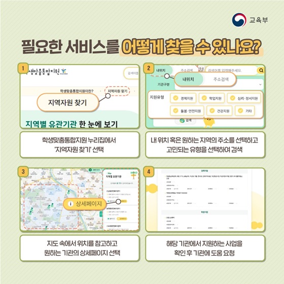 우리 학교 주변에 있는 아이들을 위한 서비스를 한눈에!