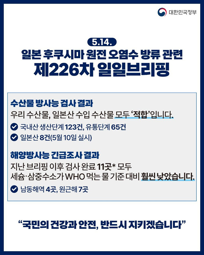 후쿠시마 원전 오염수 방류 관련 일일 브리핑(5.14.) 하단내용 참조