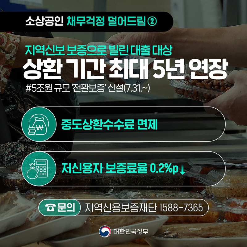 소상공인 채무걱정 덜어드림 ② 대출금, 상환기간을 최대 5년까지 연장 하단내용 참조