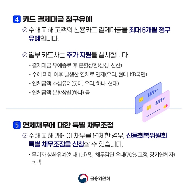 금융위에서 수해 피해 가계·중소기업 금융지원 방안을 알려드립니다