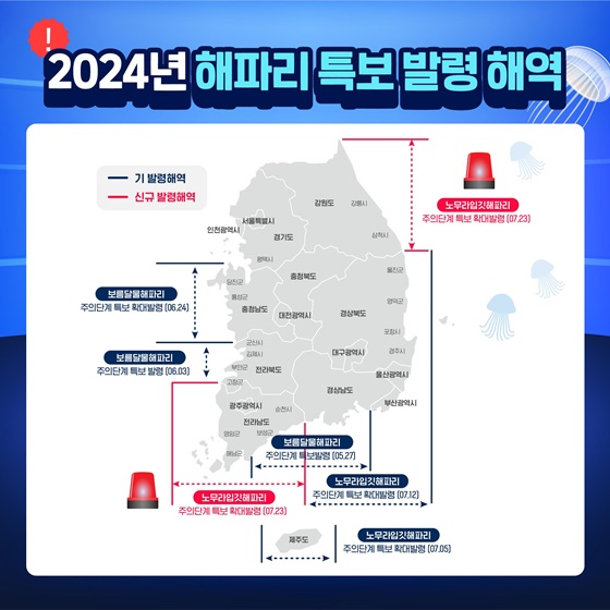 노무라입깃해파리 특보 전남·강원 전체 해역까지 확대