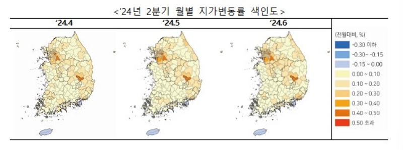 ’24년 2분기 월별 지가변동률 색인도.(제공=국토교통부)