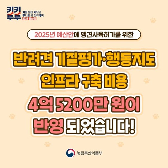[2025년 예산안] 맹견 기질평가 인프라 구축 예산안 반영
