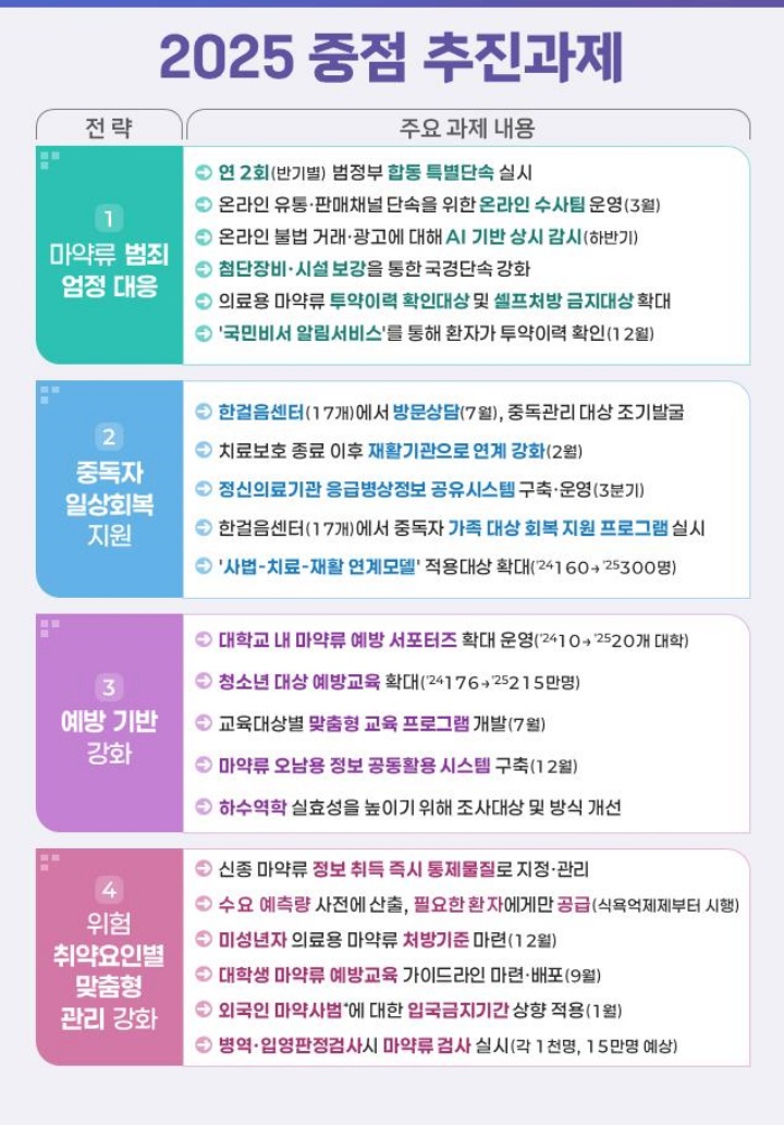 2025년 마약류 관리 시행계획 주요 내용.