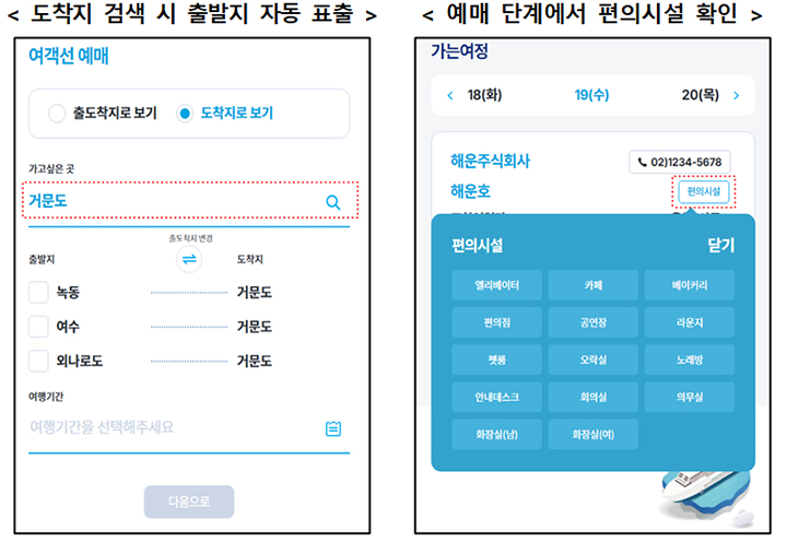 '여객선 예매시스템' 개편 화면(이미지=해양수산부 제공)