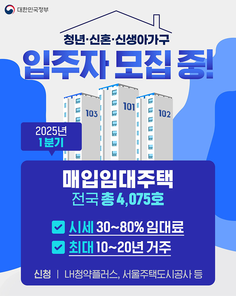 청년, 신혼·신생아가구 매입임대주택 입주자 모집 중 하단내용 참조