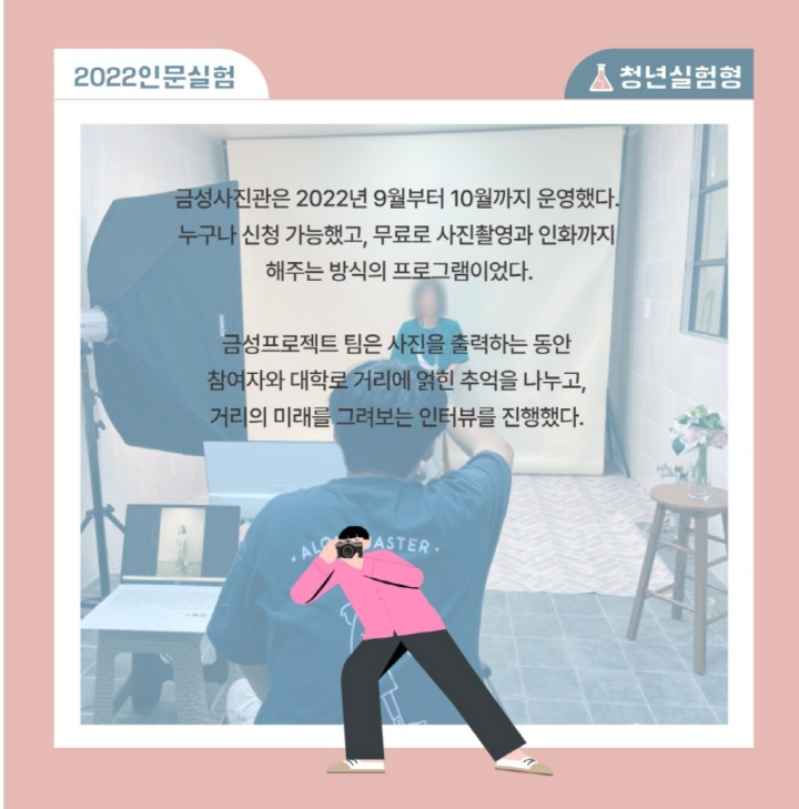 2022 청년 인문실험 참여팀 '프로젝트 금성' 활동 내용 (출처: 한국출판문화산업진흥원 [2022인문실험] 따듯한 추억 한 장 '프로젝트 금성)