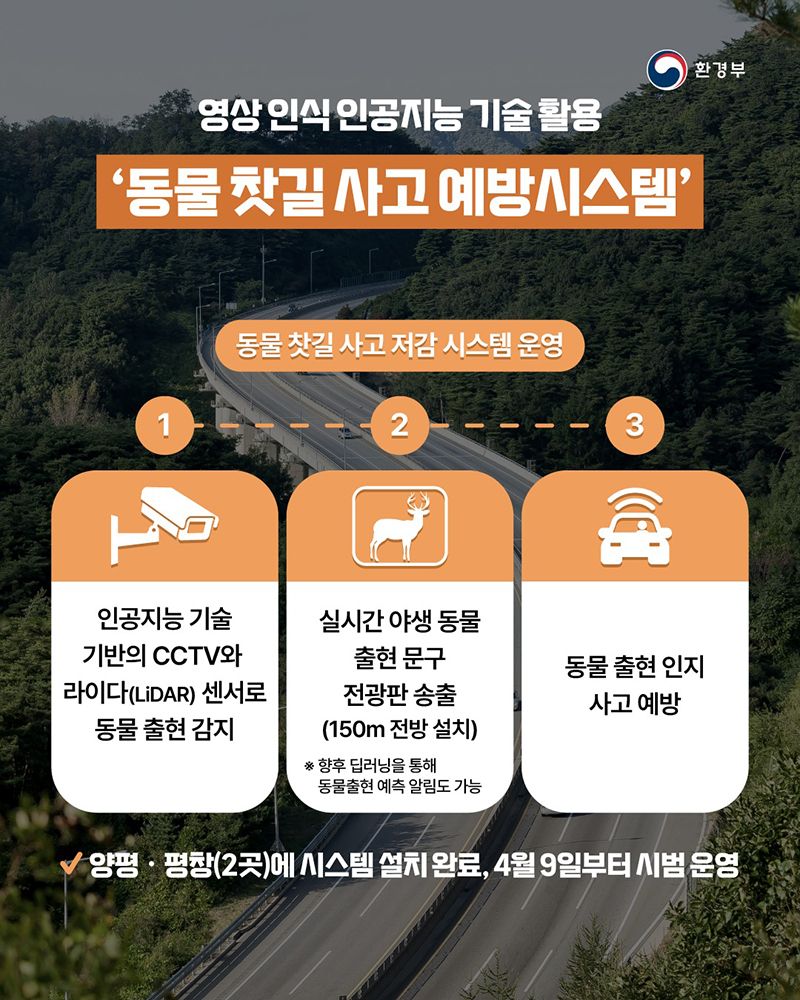 영상 인식 인공지능 기술 활용 '동물 찻길사고 예방시스템' 하단내용 참조