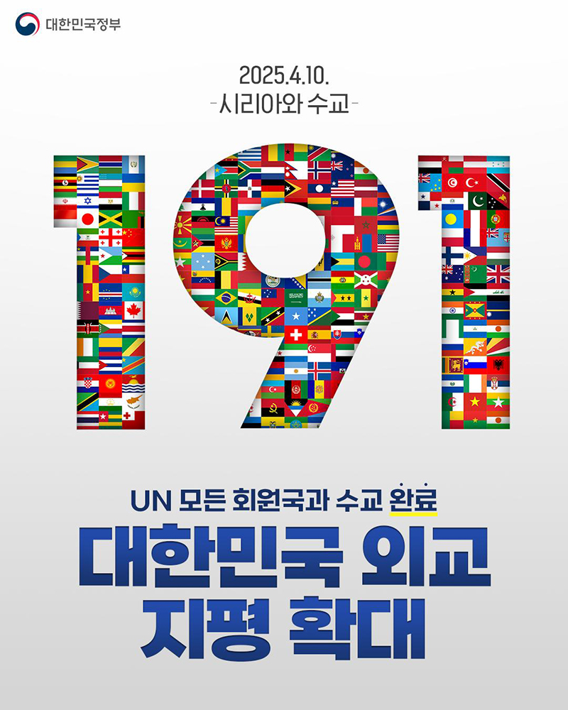 UN 모든 회원국과 수교완료, 대한민국 외교 지평 확대 하단내용 참조
