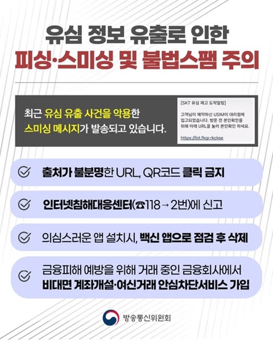 유심 정보 유출로 인한 피싱·스미싱 및 불법스팸 주의