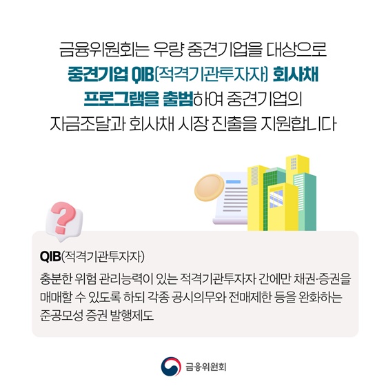 우량 중견기업 자금 조달 원활하게 QIB 회사채 프로그램 출범